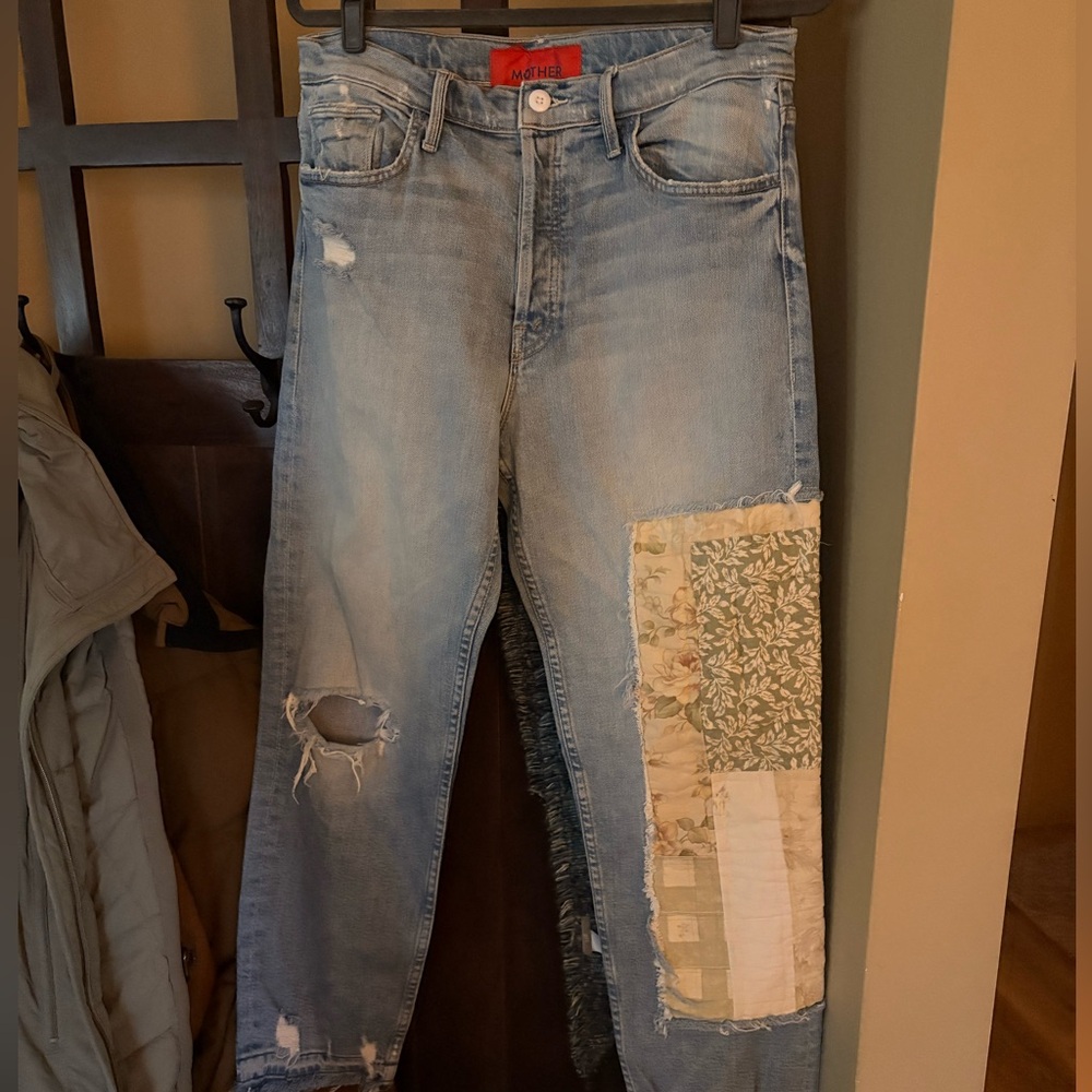 MOTHER + Carolyn Murphy The Patchwork Tomcat Ankle Undone Hem Jeans, size 30 - Picture 13 of 16